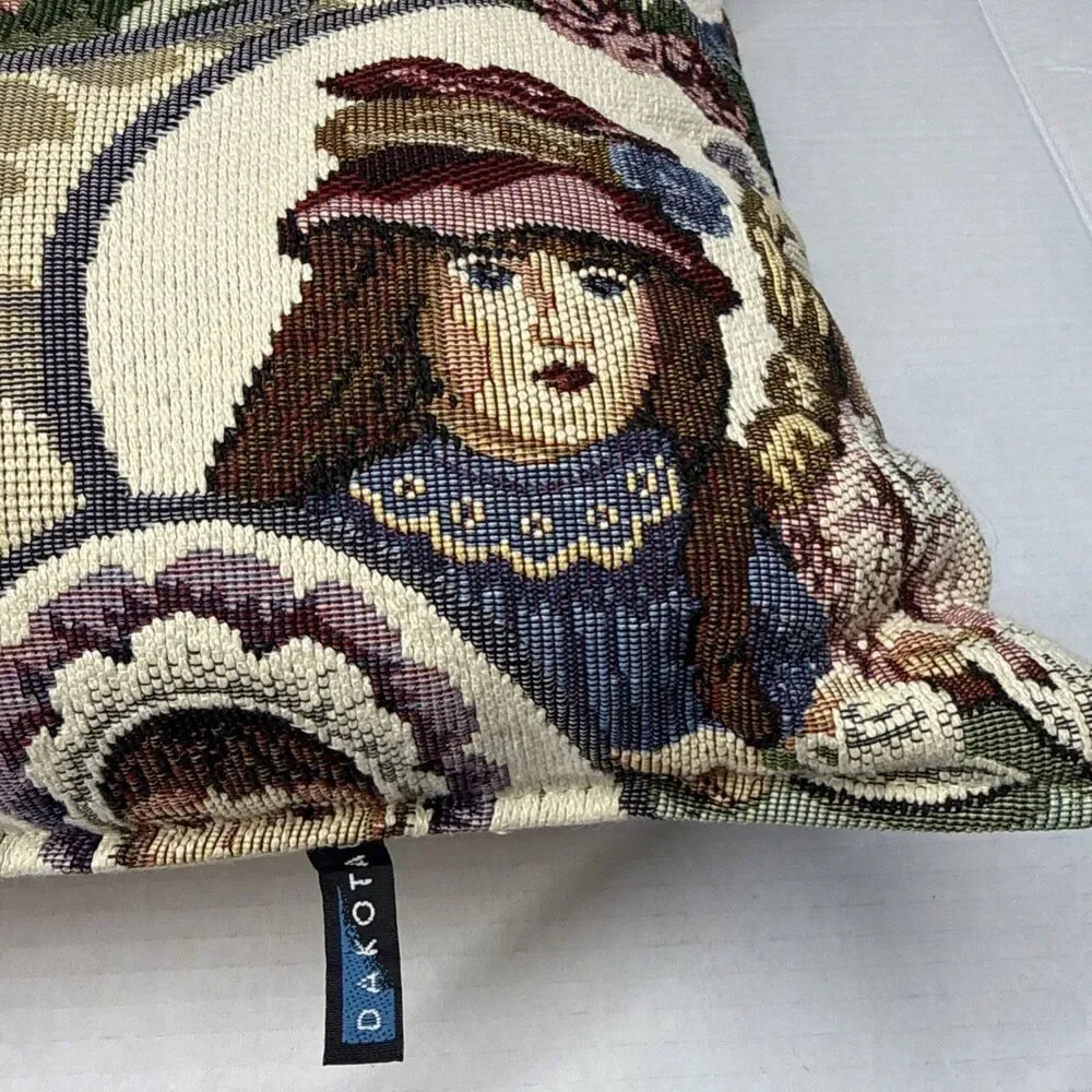 VTG Dakotah Victorian Tapestry Doll Bolster Bed Throw Pillow Cottage Core 16x16”